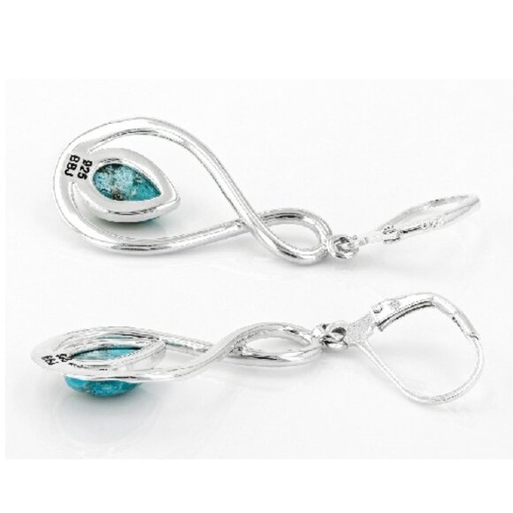 NEW - JTV Blue Kingman Turquoise Rhodium Over Silver Dangle Earrings - Picture 3 of 10